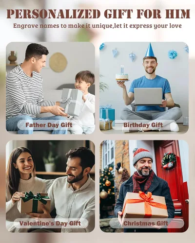 Vista 7 de Pulsera personalizada con nombre con 1-6 nombres, pulseras personalizadas de cuero trenzado grabado para hombres, regalos para Navidad, día de San
