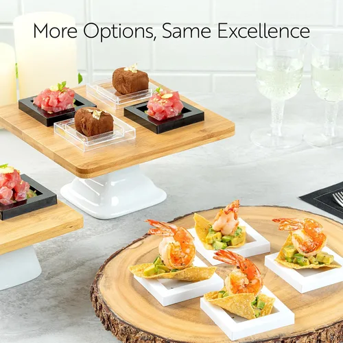 Vista 5 de Restaurantware Platos de postre de 2.5 x 2.5 pulgadas, 100 platos desechables para aperitivos, para alimentos fríos, mini platos de plástico negro