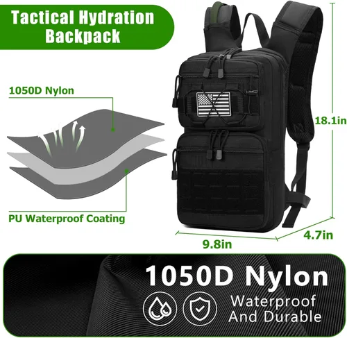 Vista 5 de Mochila de hidratación táctica 1050D con vejiga de agua de TPU de 3 litros, mochila de agua militar Molle perfecta para hombres y mujeres, paquete