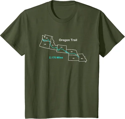 Vista 27 de Route Map of The Oregon National Historic Trail T-Shirt Asphalt Grey