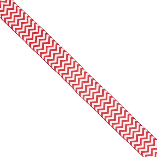 Vista 2 de Morex Ribbon Cinta de poliéster Chevron de menta con cable, 1-1/2"/50 yardas, rojo/blanco