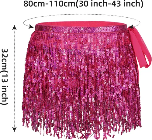 Vista 2 de Bufanda de cadera para mujer con flecos brillantes, falda de lentejuelas para fiesta de rave, disfraz de festival, falda de borla