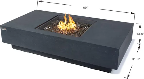 Vista 2 de Elementi+ Mesa de Fuego de Gas Colorado de Hormigón Fundido de 56" Rectangular, Hoguera al Aire Libre con Ignición Electrónica Incluye Cubierta