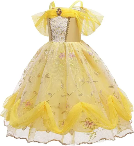 Vista 3 de HOIZOSG Belle Princess Dress Up for Girls Beauty and The Beast Halloween Costume Christmas Birthday Party Dress with Accessories