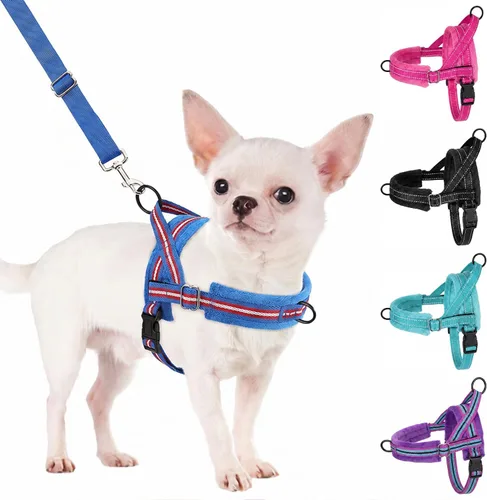 Vista 12 de SlowTon - Juego de arnés y correa para perros pequeños sin tirones, chaleco suave ajustable para cachorros para el cuello y el pecho, arnés