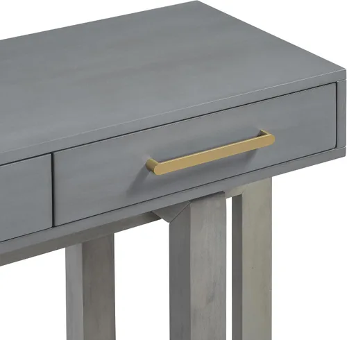 Vista 9 de Moderna mesa consola con 3 cajones de almacenamiento y mango de metal, elegante mesa de entrada de madera extra larga para pasillo, sala de estar