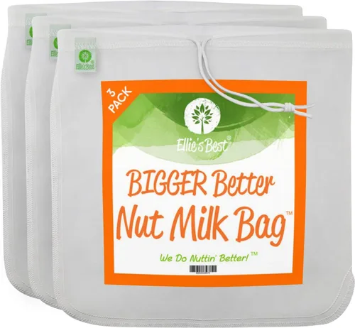 Vista 8 de Bolsa para leche de frutos secos de calidad. Grande 12 inx 12 in de grado comercial. Bolsa reutilizable almendra leche y colador de alimentos.