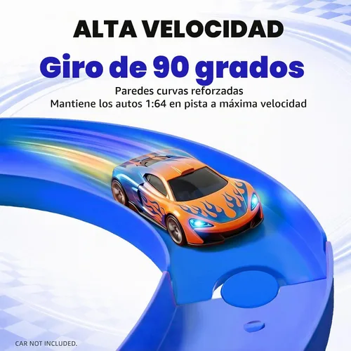 Vista 2 de Juego de 8 pistas, 4 rectas y 4 curvas, compatible con Hot Wheels Incluye giro recto, 90 grados, piezas azules para vehículos 1:64, piezas