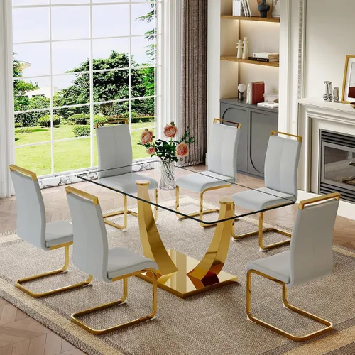 Vista 59 de Mesa de comedor moderna para mesa de comedor de mármol sintético de 4/6, 63 pulgadas, mesa de cocina rectangular, mesa de cocina y comedor de fácil