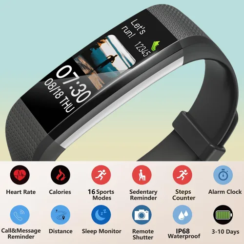 Vista 2 de Fitness Tracker with Heart Rate Monitor, Activity Tracker Pedometer with Calorie Counter, Sleep Monitor, Smart Watch with IP68 Waterproof Sports