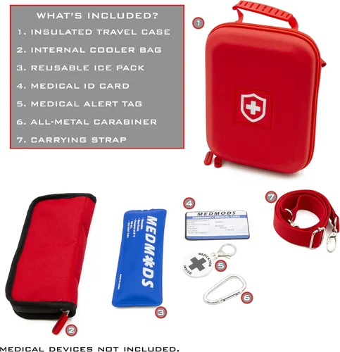 Vista 2 de MEDMODS - Estuche de viaje para enfriador de insulina y bolsa aislada para diabetes con bolsa de hielo, tarjeta de identificación, etiqueta