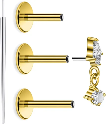 Vista 12 de 20G 18G 16G Astm F136 Titanio Sin Rosca Parte Trasera Plana Aretes Tragus Hélice Concha Joyería de Piercing Nariz Labio Anillos Hélice Frontal