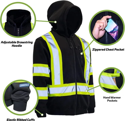 Vista 7 de JORESTECH Suéter de seguridad de alta visibilidad con diseño reflectante en la espalda X, con cremallera completa compatible con ANSI/ISEA y CSA Z96