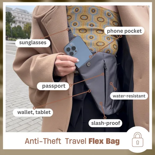 Vista 4 de Flex Moves PERSONAL FLEX BAG Bolso bandolera antirrobo para hombres y mujeres, bolsa de pecho para deportes, viajes, uso diario