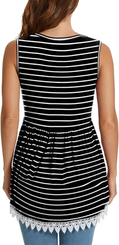 Vista 5 de Xpenyo Camiseta sin mangas de maternidad para mujer, con encaje de ganchillo, peplum