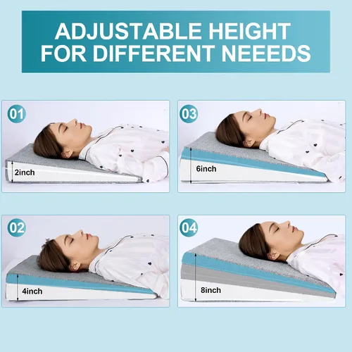 Vista 5 de ROYALAY Almohada de cuña de cama ajustable para dormir, almohada de cuña inclinada triangular para reducir la presión, almohada de espuma