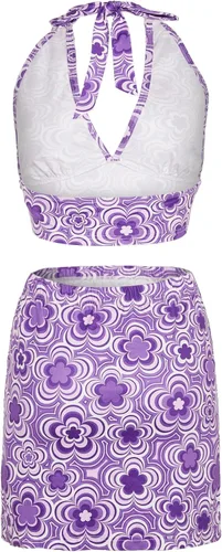 Vista 2 de Verdusa Conjunto de 2 piezas para mujer con top halter floral y bodycon dividido