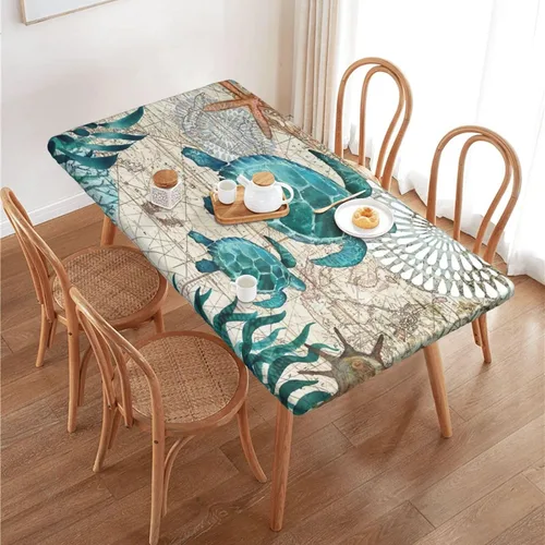 Vista 38 de Fiokroo Mantel de Flores de Crisantemo Azul, Amarillo y Azul Marino con Borde Elástico, Mantel Redondo Lavable y Reutilizable Cubierta de Mesa