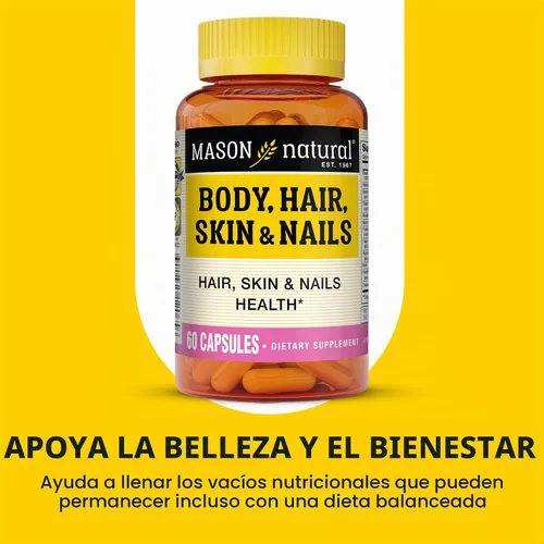 Vista 4 de MASON NATURAL Suplemento de belleza prémium para cabello, piel y uñas, con biotina y vitaminas A, C, E y complejo B, 60 cápsulas