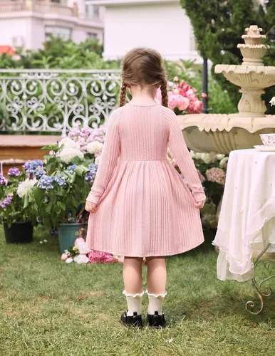 Vista 6 de Arshiner Suéter de manga larga para niñas pequeñas, vestidos de otoño e Rosa