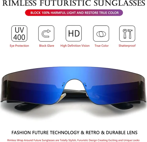 Vista 5 de AIEYEZO Gafas de sol envolventes futuristas de moda moderna sin montura para mujeres y hombres Cyberpunk visera gafas de sol modernas sombras futuras