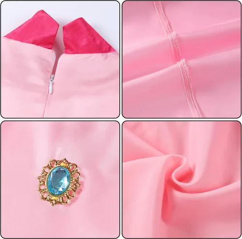 Vista 5 de Antbutler Disfraz de melocotón para niñas, vestido de durazno de súper princesa, disfraz de Halloween con corona de accesorios