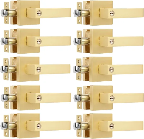 Vista 14 de Paquete de 1 perilla de puerta dorada de privacidad, perilla cuadrada de latón para baño, manija de puerta dorada interior bloqueada