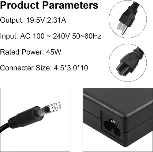 Vista 6 de Cargador adaptador de CA de repuesto de 19.5V 2.31A 45W para Dell Inspiron 15 14 3551 3555 3558 Series XPS 11 12 13 L221X L321X Latitude 12 13 7202