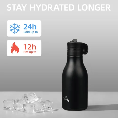 Vista 2 de Konokyo Botella de agua de acero inoxidable de 12 onzas con popote, botella de agua de viaje de metal aislada, reutilizable y a prueba de fugas, sin