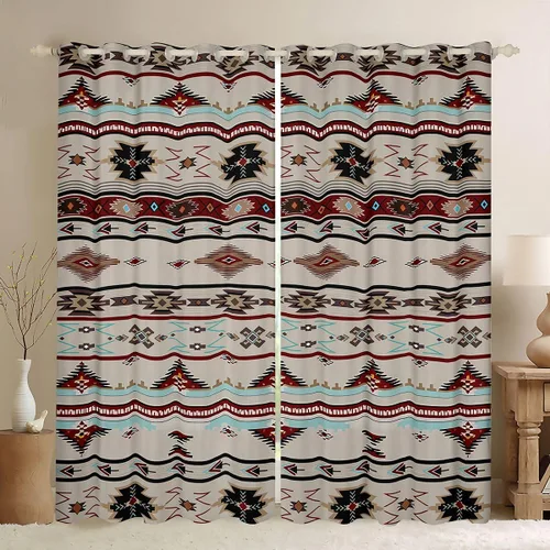 Vista 15 de Cortinas y cortinas occidentales de 76 x 45 pulgadas, cortinas aztecas, exóticas, nórdicas, bohemias, opacas, tribu india, geometría, étnica