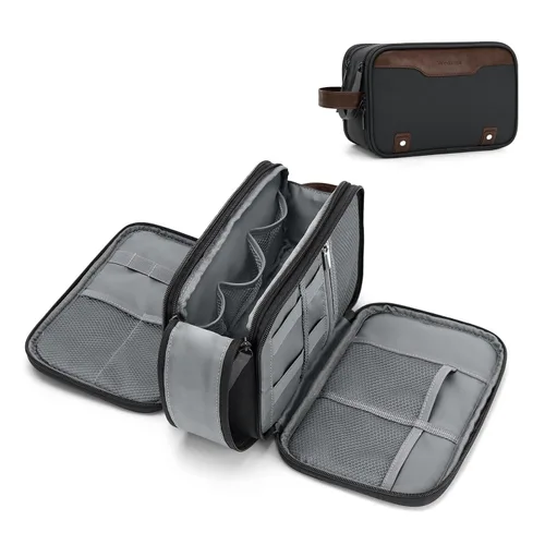 Vista 17 de Bolsa de aseo Wedama para hombres, bolsa de aseo colgante de viaje para viajes de negocios, natación, camping, Negro, M, Classic