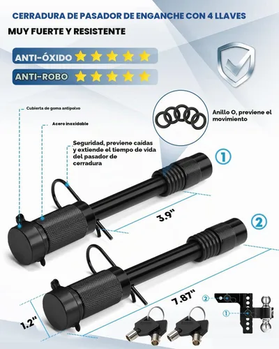 Vista 3 de Kohree Enganche de remolque ajustable de 6 pulgadas compatible con receptor de 2 pulgadas, bola doble sólida de 2" y 2-5/16" (12,500 LBS GTW)