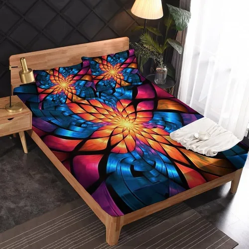 Vista 2 de Juego de sábanas abstractas tamaño individual, sábanas de microfibra suave, bolsillo profundo, sábanas y fundas de almohada estampadas sin arrugas
