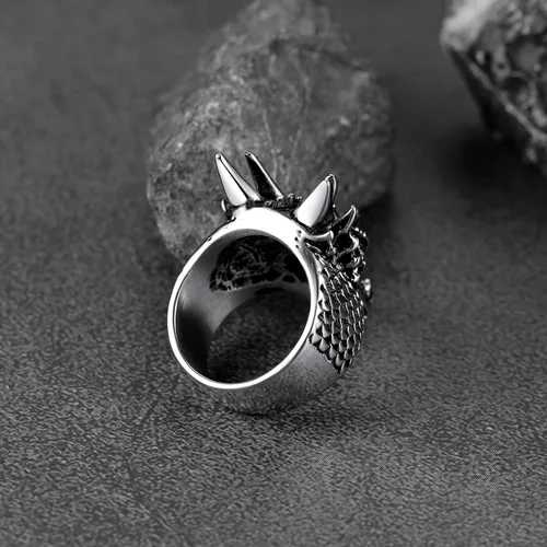 Vista 9 de FaithHeart Anillos de dragón punk para hombres y mujeres, acero inoxidablechapado en oro de 18 quilates, joyería de mitología nórdica con delicado