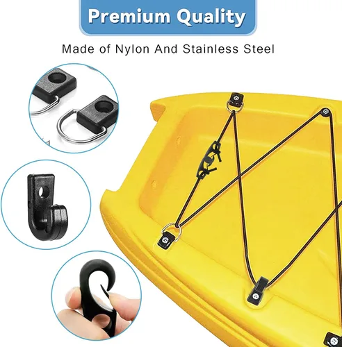 Vista 8 de CLIO Kit de aparejo de cubierta de kayak, cuerda elástica de 8 pies con extremos de cuerda elástica y anillo en D de pesca con tornillo 304 M6 y 6