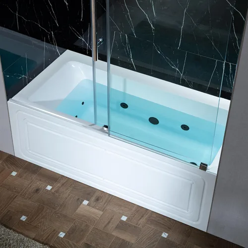 Vista 25 de WOODBRIDGE Bañera de hidromasaje rectangular de acrílico de 60 x 30 pulgadas con calefacción en blanco con drenaje izquierdo, acabado dorado