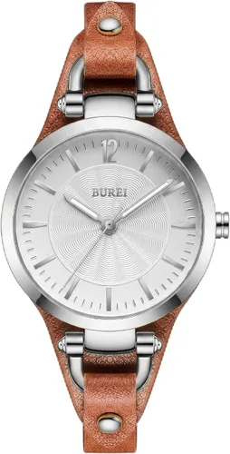 Vista 11 de BUREI Reloj de pulsera analógico de cuarzo para mujer, correa de cuero, reloj de pulsera Relogio Feminino, regalo para mujer