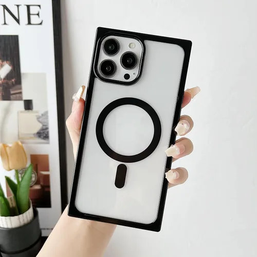 Vista 5 de Funda magnética transparente para iPhone 13 Pro Max, a prueba de golpes, delgada, protectora para iPhone 13 Pro Max, color negro