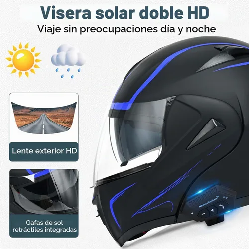Vista 3 de Casco modular Bluetooth para motocicleta, aprobado por DOT, doble visera, abatible, de cara completa, con Bluetooth, casco de motocicleta integrado