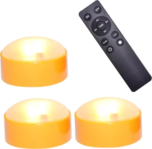 Vista 8 de Paquete de 2 luces LED de calabaza de Halloween con control remoto y temporizador, color naranja, parpadeante, funciona con pilas, velas eléctricas