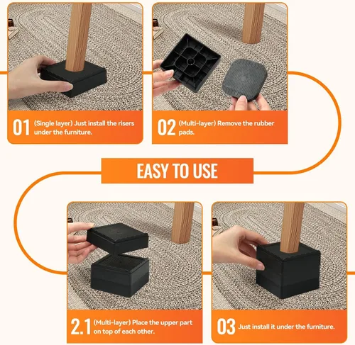 Vista 7 de shouwuhho Elevadores de muebles, paquete de 12 elevadores de cama con agarre antideslizante y soporte resistente, elevación de 1 pulgada, 2