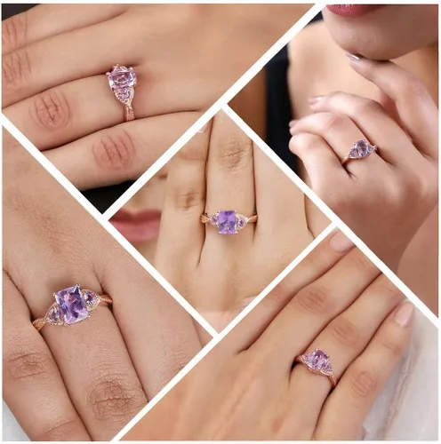 Vista 2 de Shop LC Purple Amethyst Ring Promise Engagement Rings for Women 14K Rose Gold Plated in 925 Sterling Silver Bride Wedding Amethyst Jewelry for Women