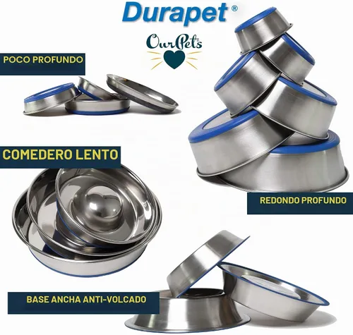 Vista 8 de OurPets Durapet Tazón de alimentación lenta Premium de acero inoxidable para perros, plateado, pequeño (2040010300)