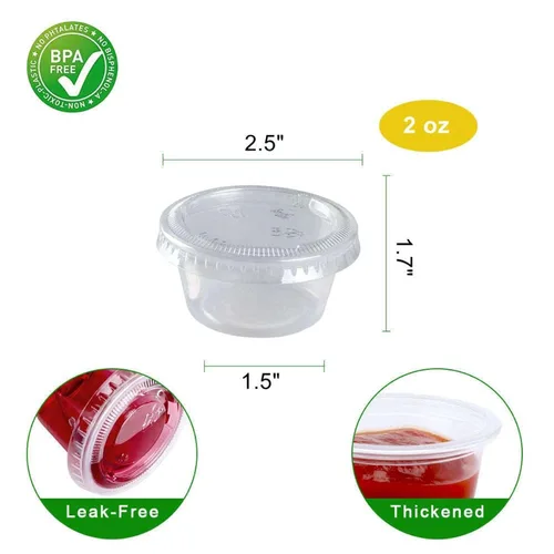 Vista 3 de TashiBox Juego de 100 vasos de plástico desechables con tapas, vasos de chupito de gelatina para soufflé