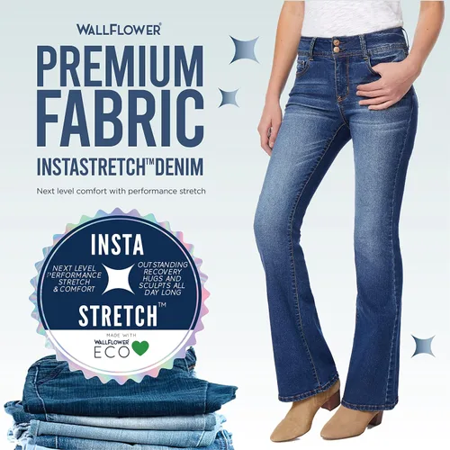 Vista 6 de WallFlower Jeans coquetos con curvas para mujer de tiro alto Insta Stretch Juniors (estándar y Plus)