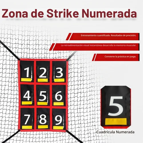 Vista 3 de Red de práctica de béisbol y softbol de 7 x 7 pies con zona de golpe numerada, red de entrenamiento de lanzamiento portátil resistente