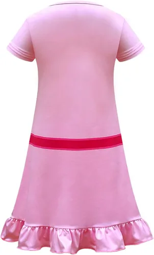 Vista 2 de Garperkids Disfraz de princesa para niñas, vestido rosa de manga corta para niños, cosplay, vestido casual de verano, traje de fiesta de Halloween