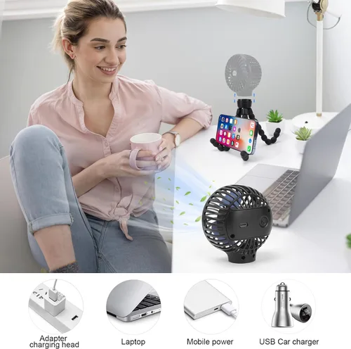 Vista 8 de Ventilador portátil para cochecito recargable con clip para Negro-1