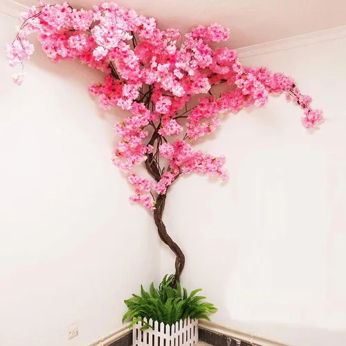 Vista 6 de Flores artificiales grandes árboles de cerezo en flor de seda para bodas, ramas falsas, tienda, jardín, paredes de fondo grandes, decoración