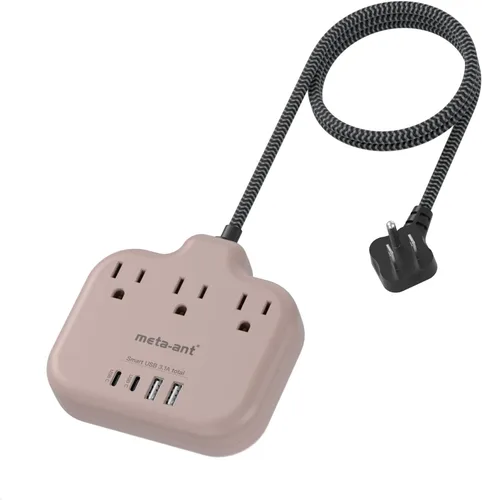 Vista 15 de Divisor de enchufes múltiples, tira de alimentación de cable ultracorto de 0.2 pies de 1625 W, 3 tomacorrientes, 4 USB (2 USB-C), extensor